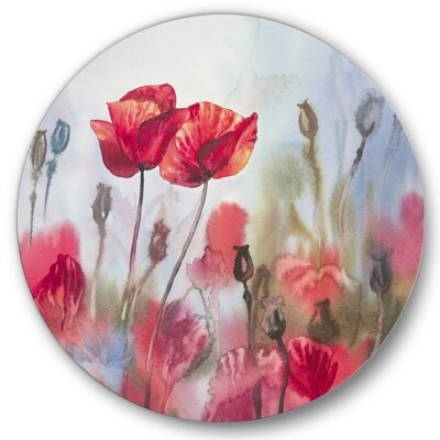 Blossoming Poppies In The Meadow - Traditional Metal Circle Wall Art - Image 0