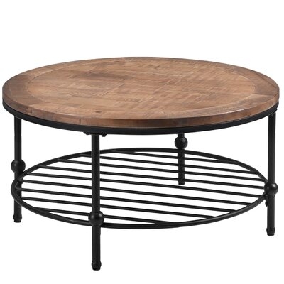 Round Coffee Table Rustic Vintage Industrial Design Furniture Sturdy Metal Frame Legs Sofa Table Cocktail Table With Storage Open Shelf For Living Room, Easy Assembly, Brown - Image 0
