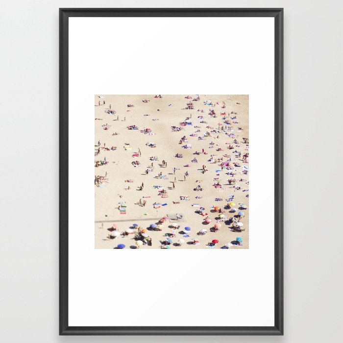 Aerial Beach Print - Colorful Umbrellas - Crowded Beach Photography By Ingrid Beddoes Framed Art Print by Ingrid Beddoes Photography - Scoop Black - Large 24" x 36"-26x38 - Image 0