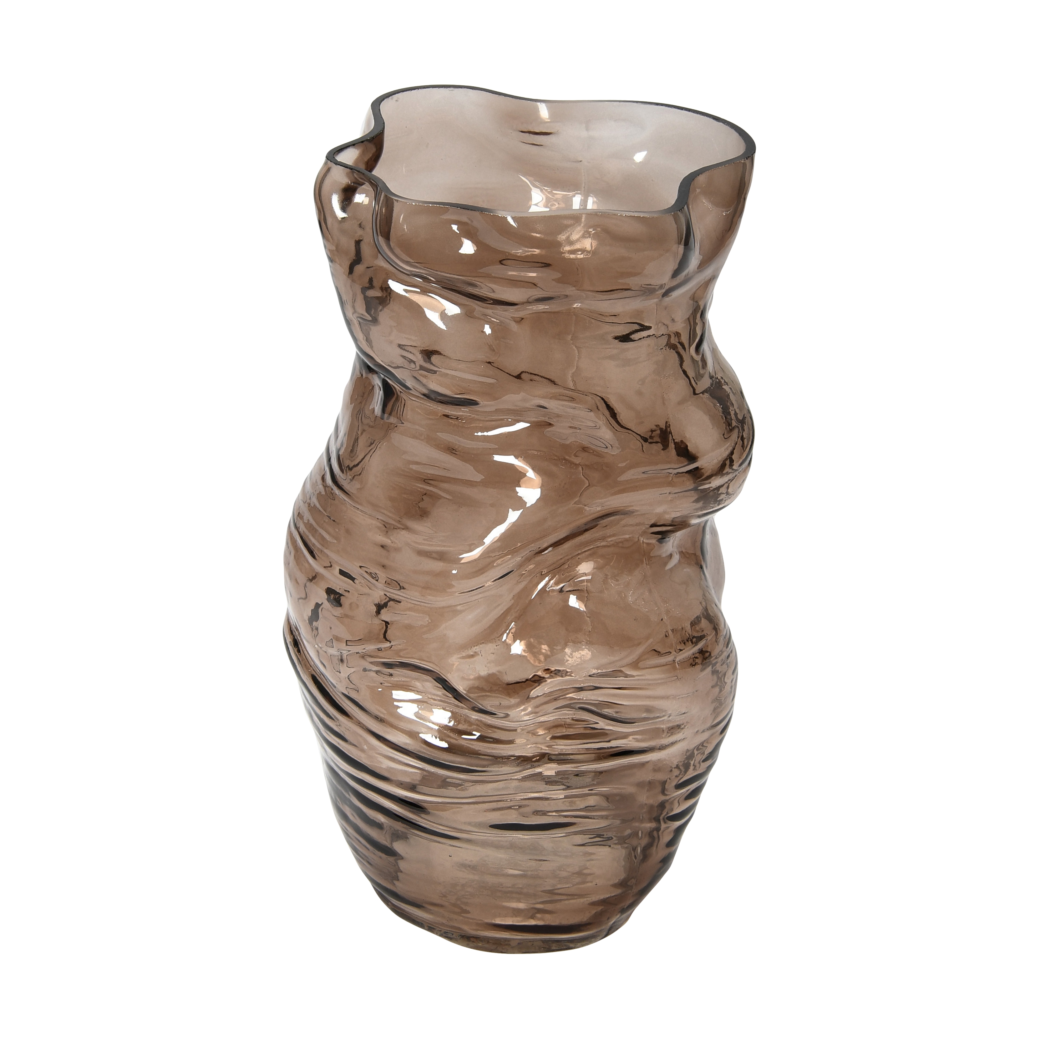  Hand Blown Glass Organic Shaped Vase, Brown - Image 0