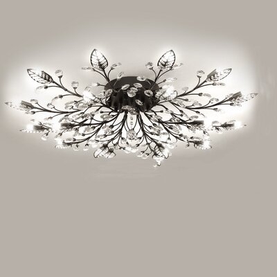 Modern Flush Mount Leave Black LED Crystal Ceiling Chandelier Light Fixture White  Light - Image 0