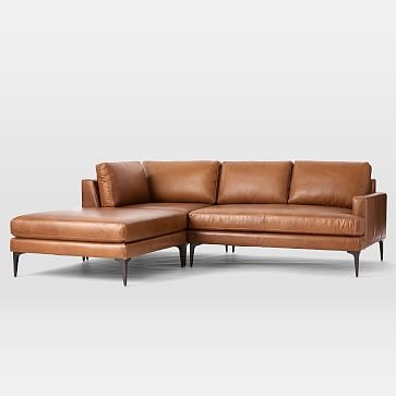 Andes Sectional Set 02: Right Arm 2.5 Seater Sofa, Corner, Ottoman, Poly, Saddle Leather, Nut, Dark Pewter - Image 1