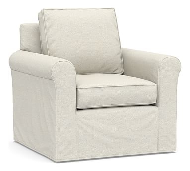 Cameron Roll Arm Slipcovered Swivel Armchair, Polyester Wrapped Cushions, Performance Boucle Oatmeal - Image 0
