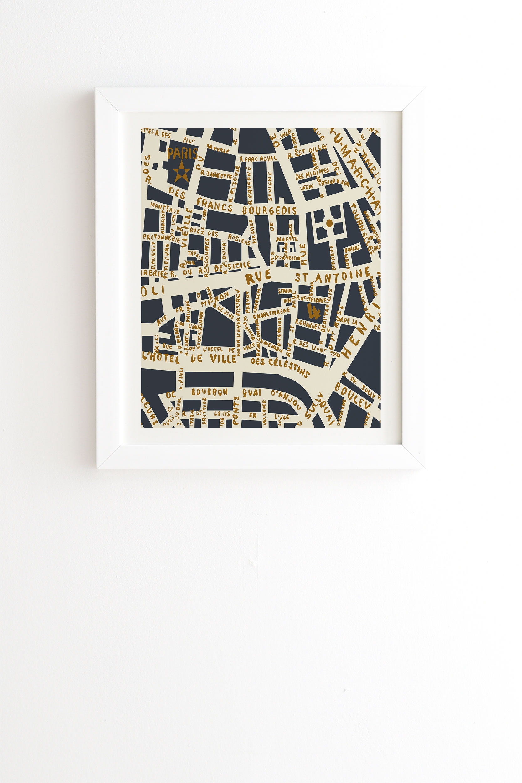 Paris Map Grey Gold by Holli Zollinger - Framed Wall Art Basic White 20" x 20" - Image 0