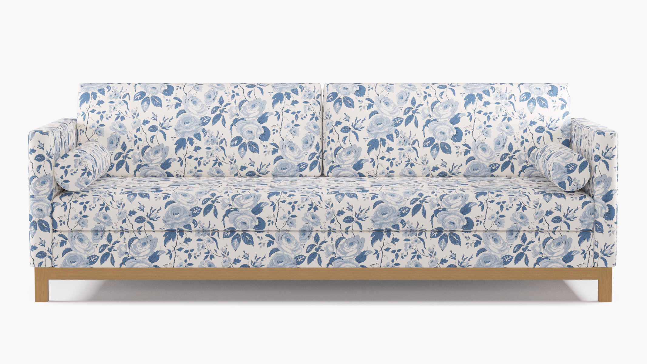 Tailored Tuxedo Sofa, Delft Chintz, Natural Wood Rail - Image 0