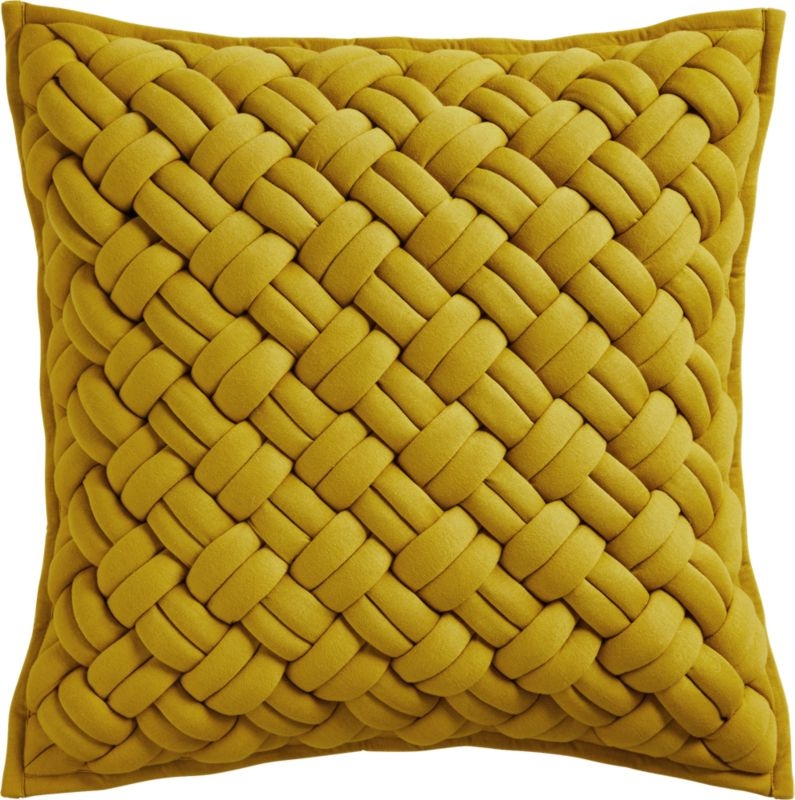 20" Jersey Interknit Mustard Pillow with Feather-Down Insert - Image 2