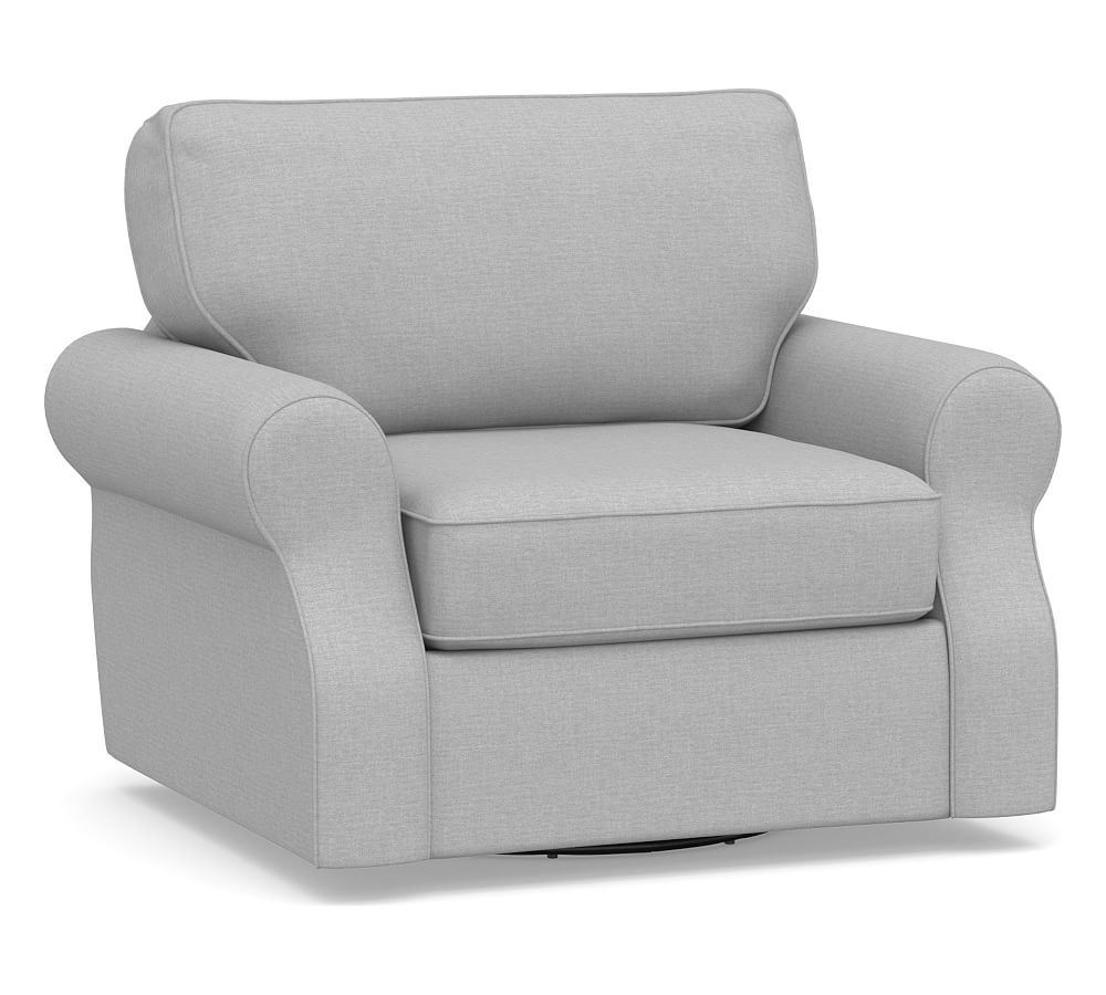 SoMa Fremont Roll Arm Upholstered Swivel Armchair, Polyester Wrapped Cushions, Brushed Crossweave Light Gray - Image 0