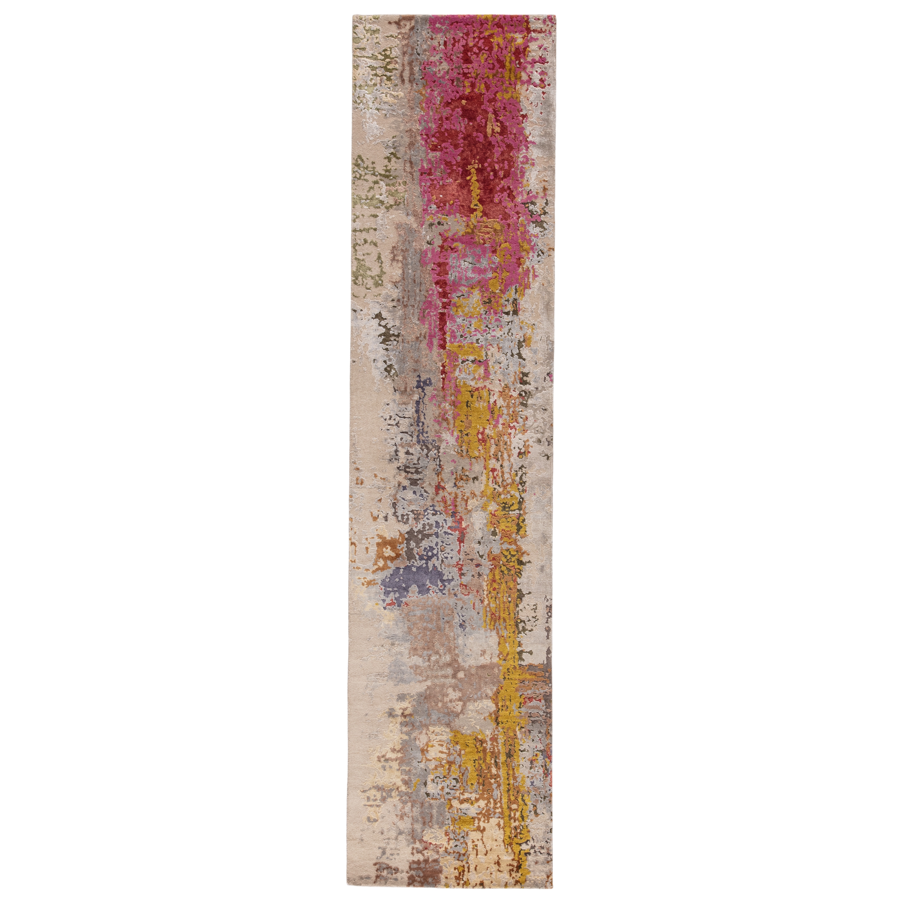 Kavi By Neev PRE16 Handknotted Abstract Multicolor and Gray Runner Rug (2'6"x10') - Image 0