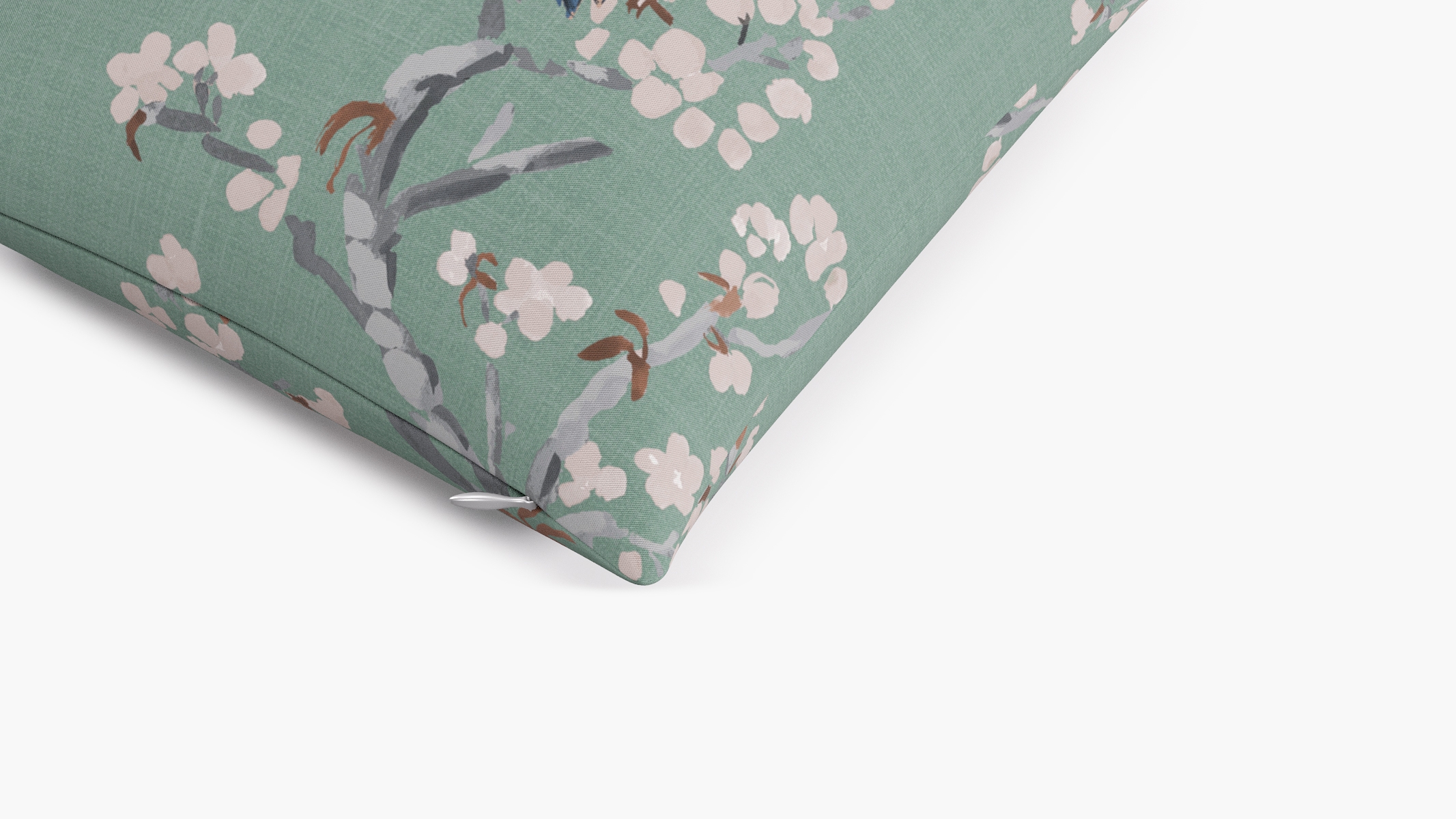 Throw Pillow 16", Mint Cherry Blossom, 16" x 16" - Image 1