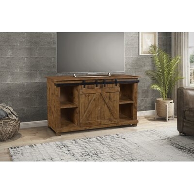 Gracie Oaks Stowe Barn Door Console | Media Cabinet | TV Stand | Rustic Brown - Image 0