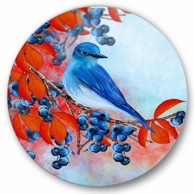 Bright Bird Bullfinch Sitting On A Branch III - Traditional Metal Circle Wall Art - Image 0