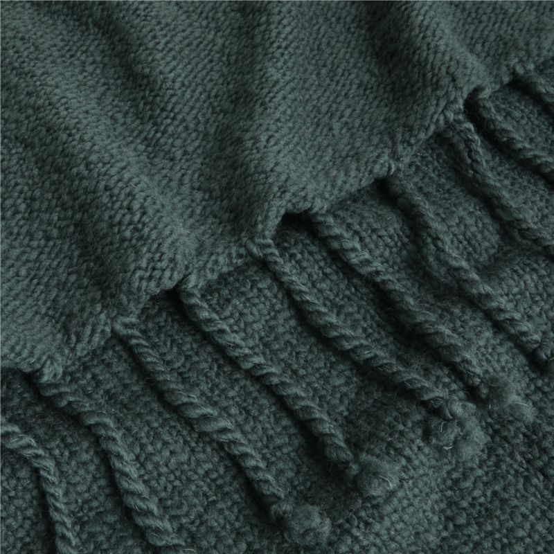 Chunky Wool Fringe Knit 70"x55" Spruce Green Throw Blanket - Image 3