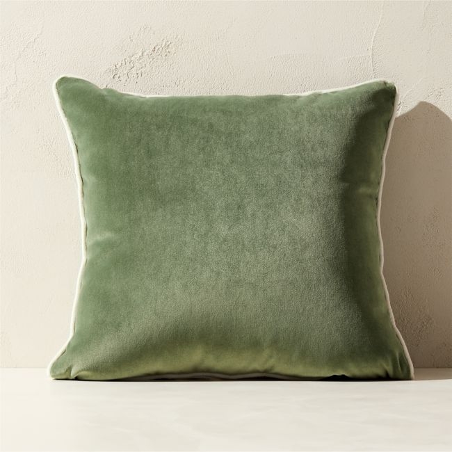 Bronte Olive Green Velvet Outdoor Throw Pillow 20"x20" - Image 0