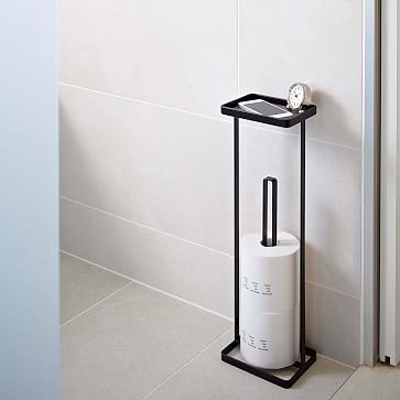 Toliet Paper Stand + Tray, Black - Image 1
