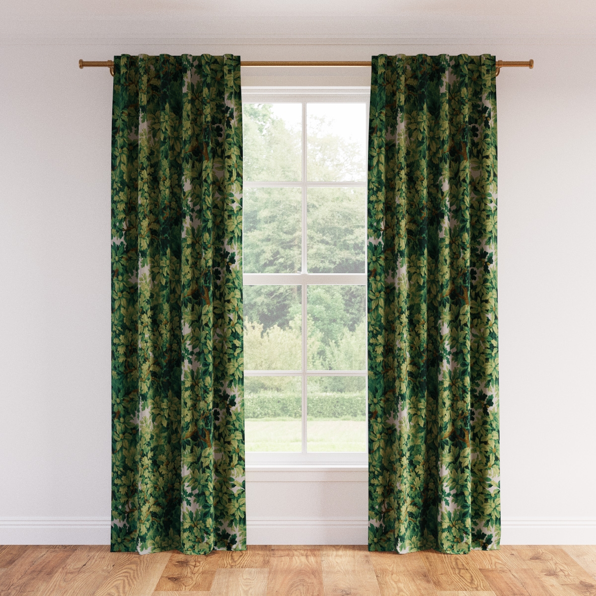 Printed Linen Curtain, Verdure Bois De Chene, 50" x 96", Unlined - Image 0