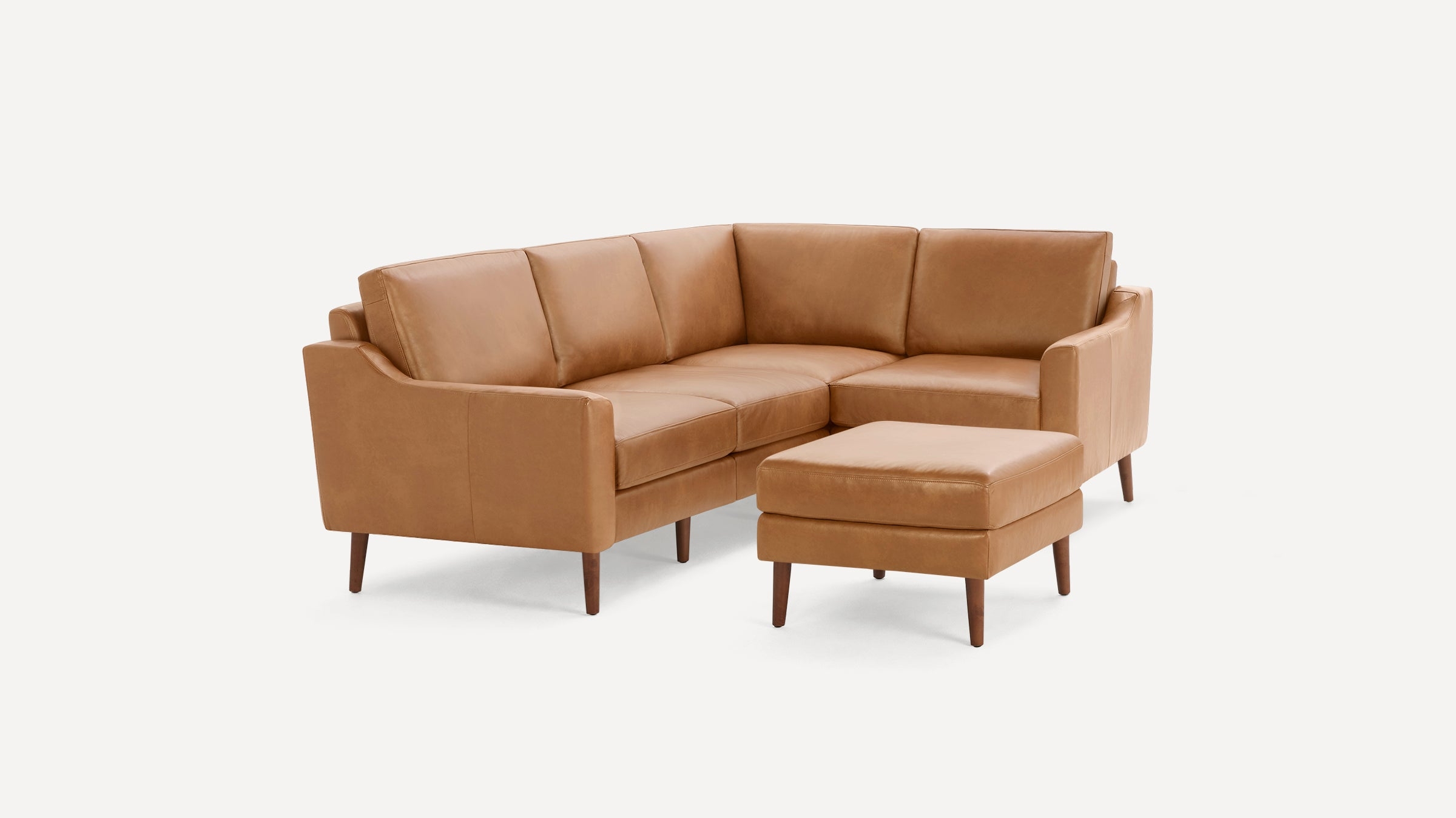 Nomad Leather 4-Seat Corner Sectional with Ottoman - Camel - Top Grain Leather / Walnut - Wood / Slope - Image 0
