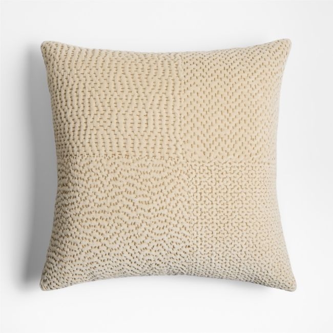 Sashiko Organic Cotton Velvet 20x20 Travertine Beige Throw Pillow with Down-Alternative insert - Image 0