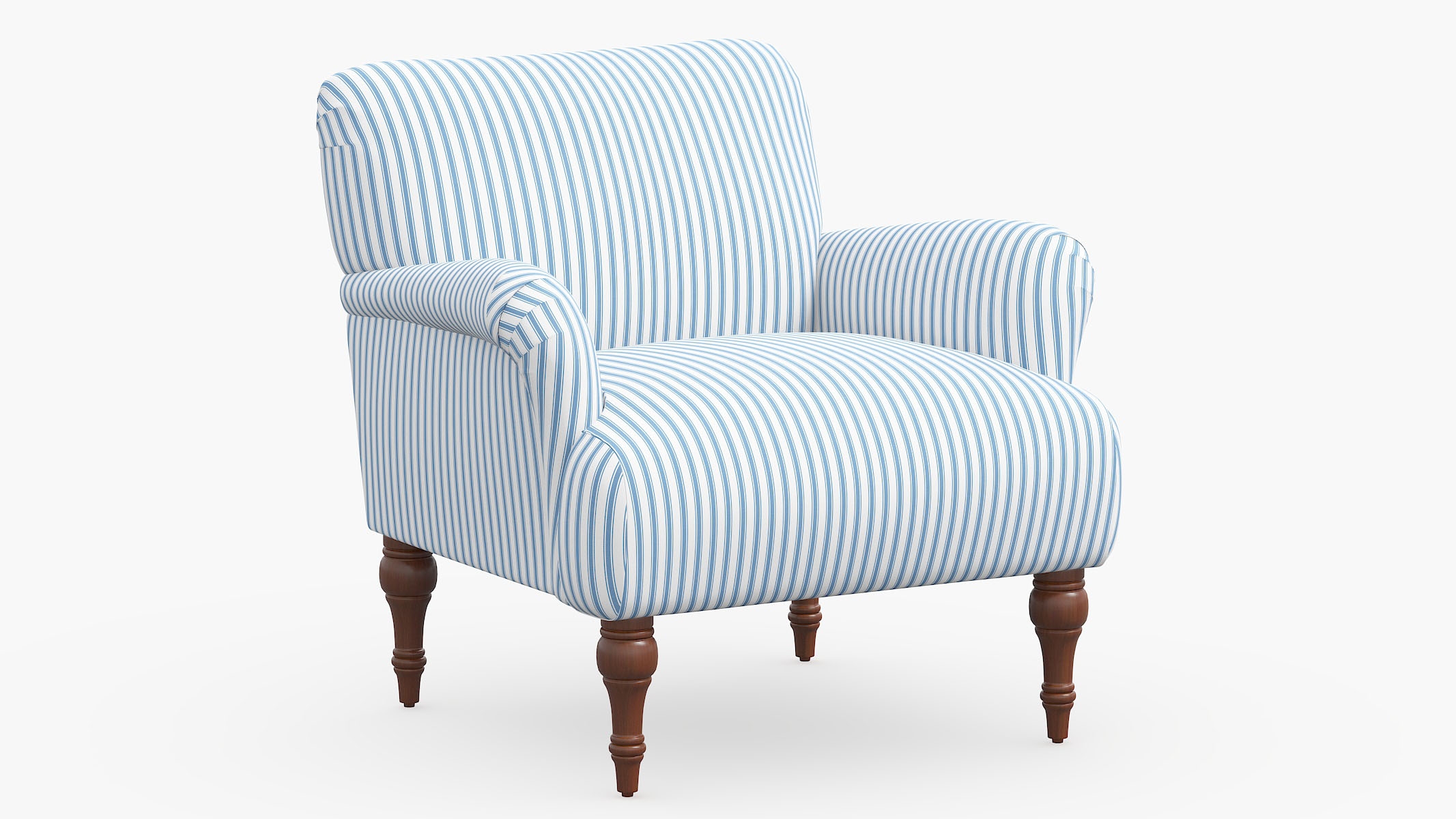 Traditional Accent Chair, Cornflower Classic Ticking Stripe - Image 0