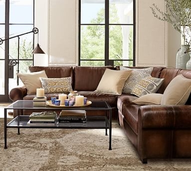 Turner Roll Arm Leather 3-Piece L-Shaped Corner Sectional, Down Blend Wrapped Cushions, Churchfield Camel - Image 1