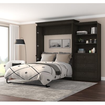 Bestar Versatile 105W Queen Murphy Bed With Shelving Unit (103W) In Deep Grey - Image 0
