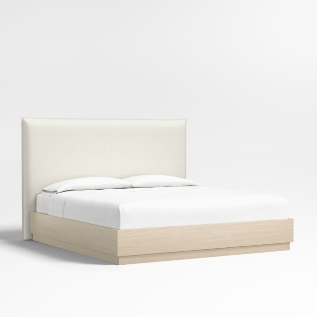Arvada 54" Ivory King Upholstered Headboard with Batten White Oak Bed Base - Image 0