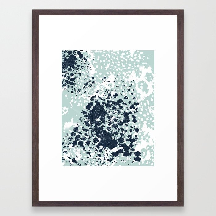 Textured Mint And Blue Abstract Painting Dots Pattern Modern Minimal Art Print Framed Art Print by Charlottewinter - Conservation Walnut - MEDIUM (Gallery)-20x26 - Image 0