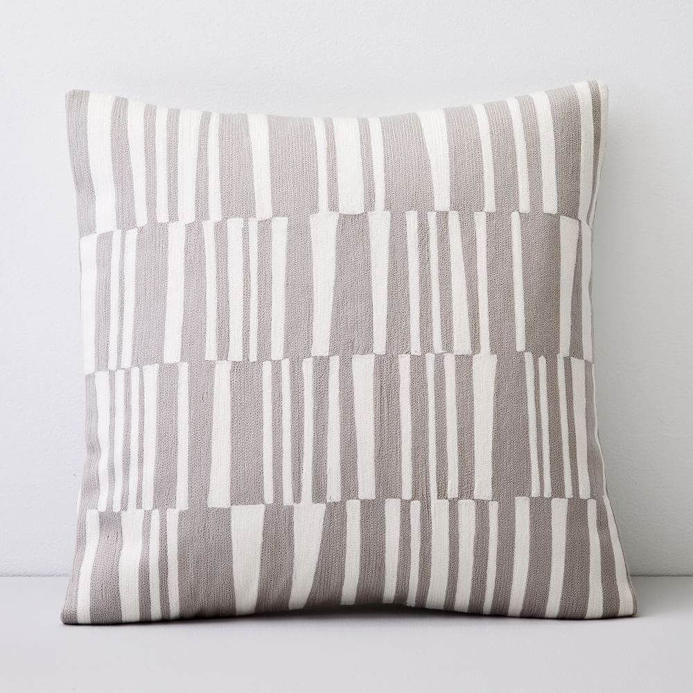 Crewel Linear Pillow Cover, Frost Gray, 24"x24" - Image 0
