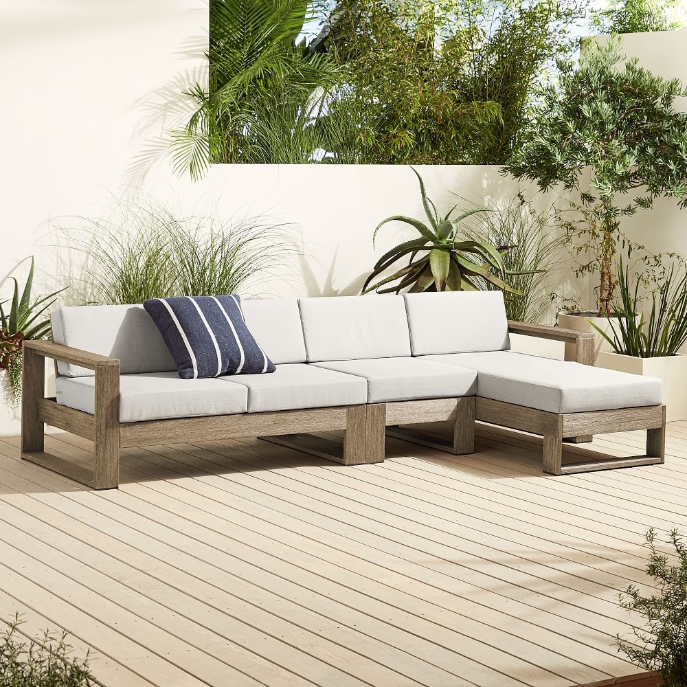 Portside Outdoor 120 in 3-Piece Chaise Sectional, Driftwood - Image 0