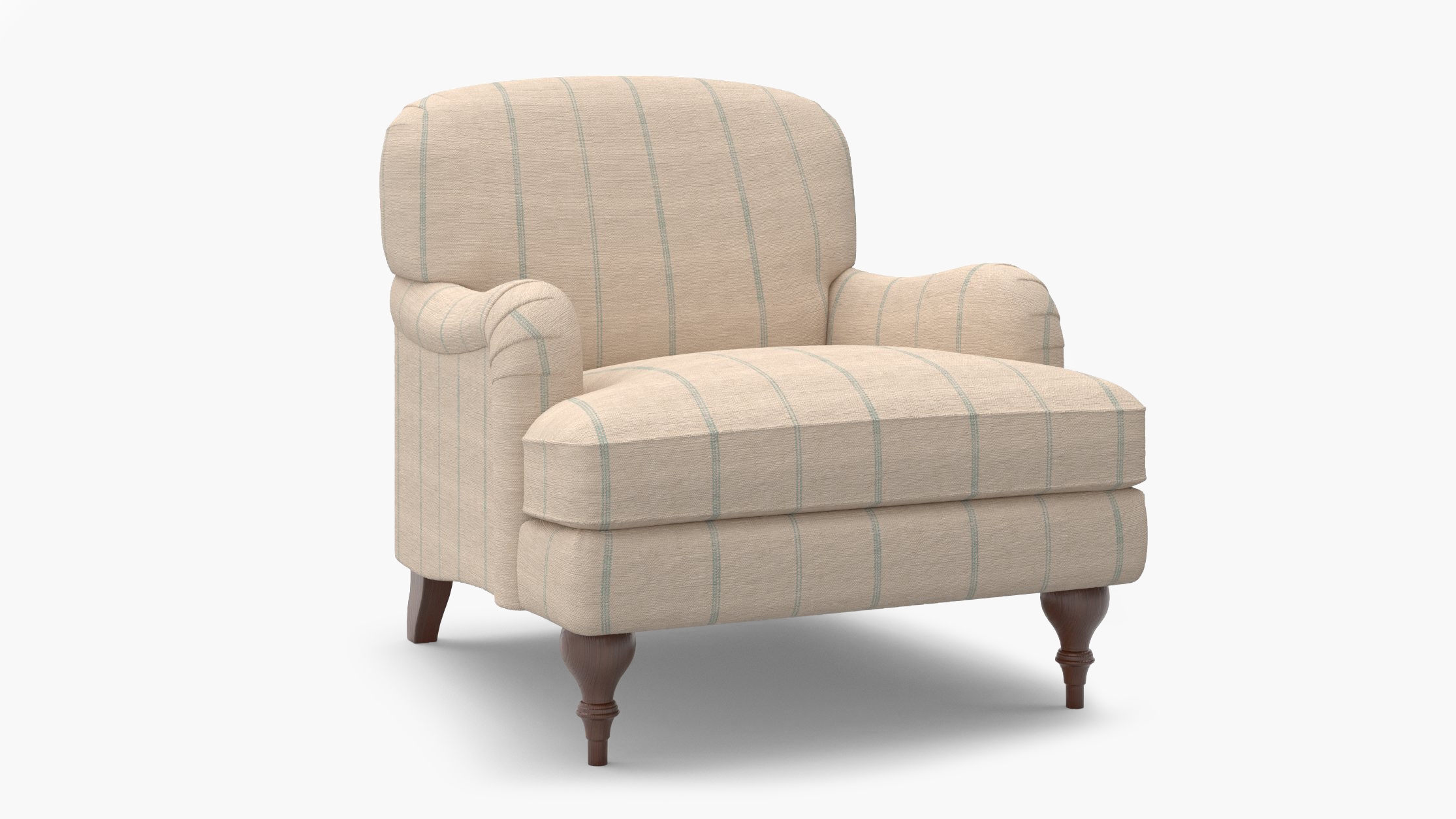 English Roll Arm Chair, Sky Felix, Walnut Turned Wood Leg - Image 1