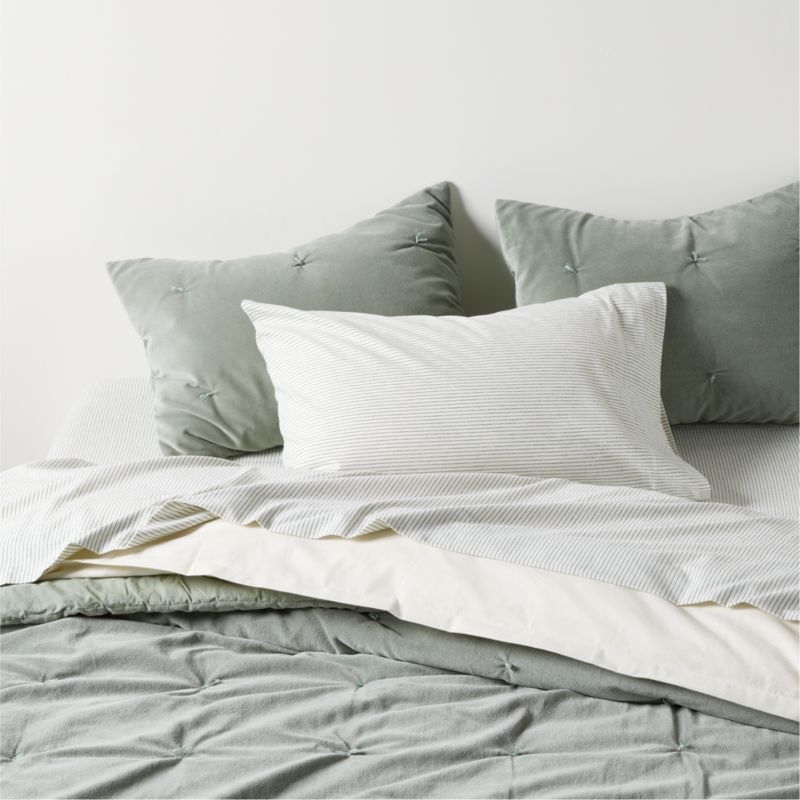 Organic Cotton Linen Velvet Sage Shadow Green Euro Bed Pillow Sham - Image 2