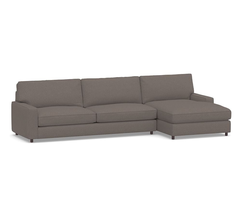 PB Comfort Square Arm Upholstered Left Arm Sofa with Wide Chaise Sectional, Box Edge, Memory Foam Cushions, Performance Brushed Basketweave Charcoal - Image 0