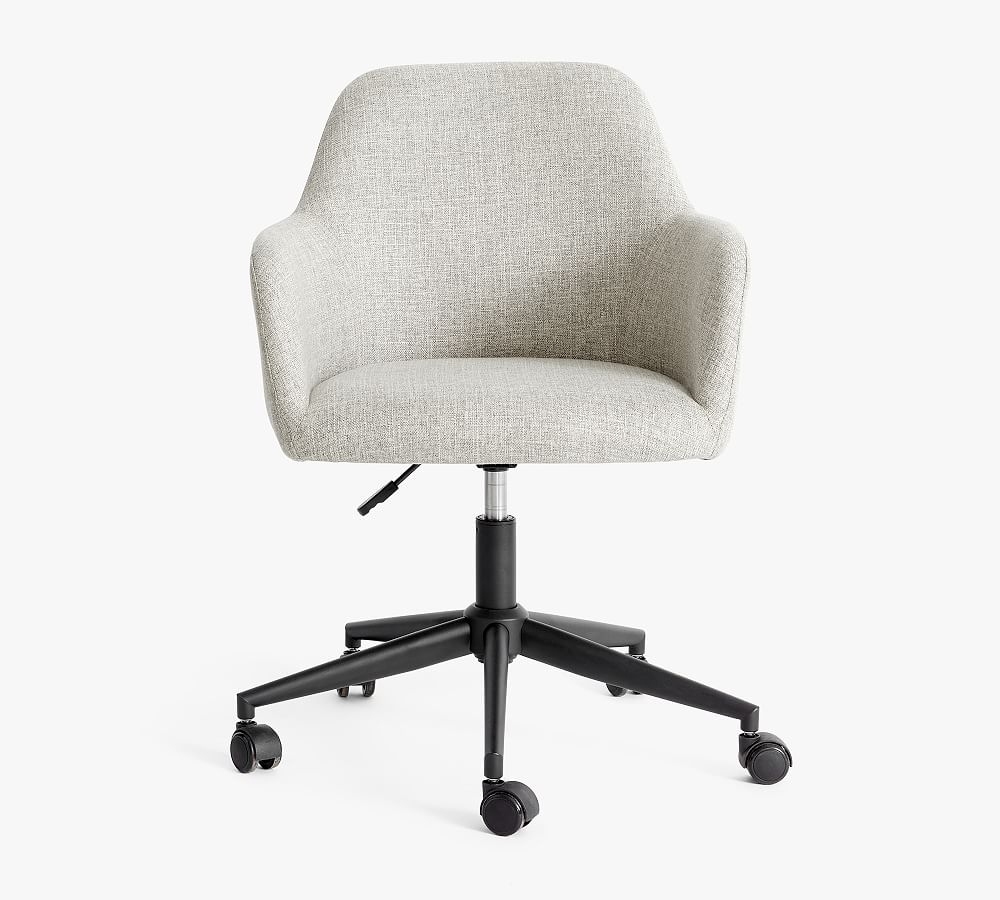 Carson Upholstered Swivel Desk Chair, Basketweave Slub Ash - Image 0
