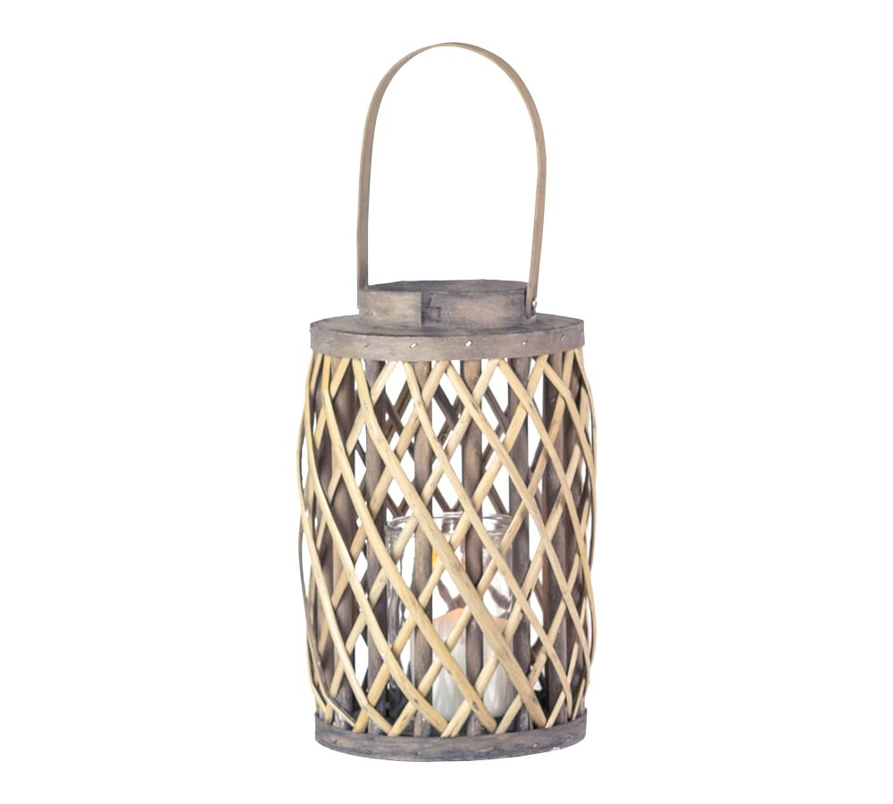 Grey Willow Lanterns With Glass Cylinder, Grey Wash Outdoor, Set of 4 - Image 5
