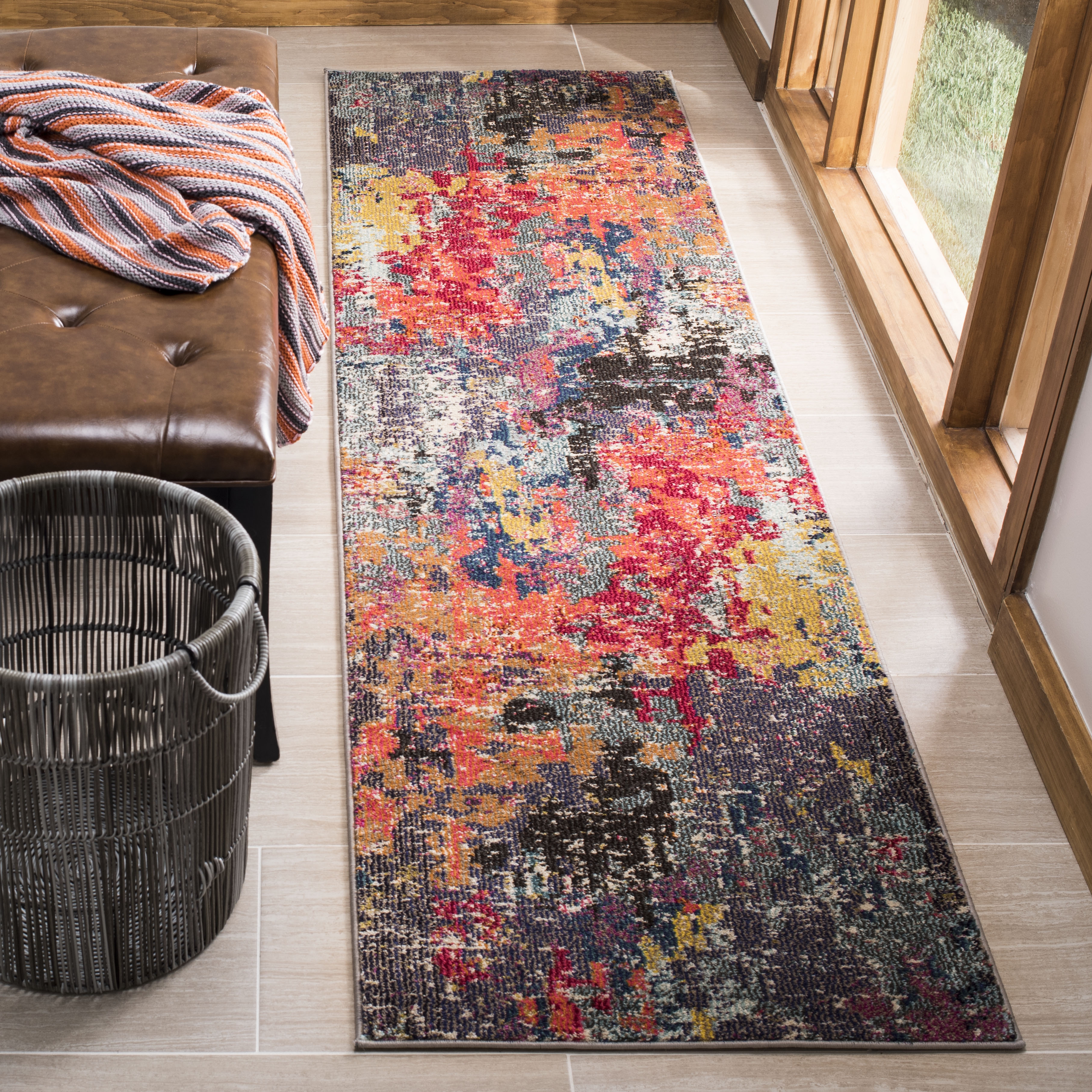 Arlo Home Woven Area Rug, MNC266M, Blue/Orange,  2' 2" X 8' - Image 1