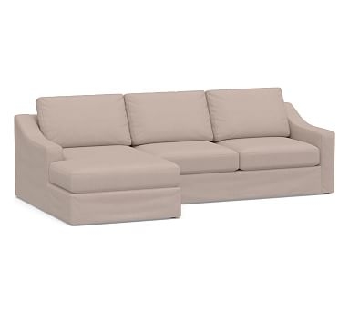 Big Sur Slope Arm Slipcovered Right Arm Loveseat with Chaise Sectional, Down Blend Wrapped Cushions, Performance Heathered Tweed Desert - Image 0