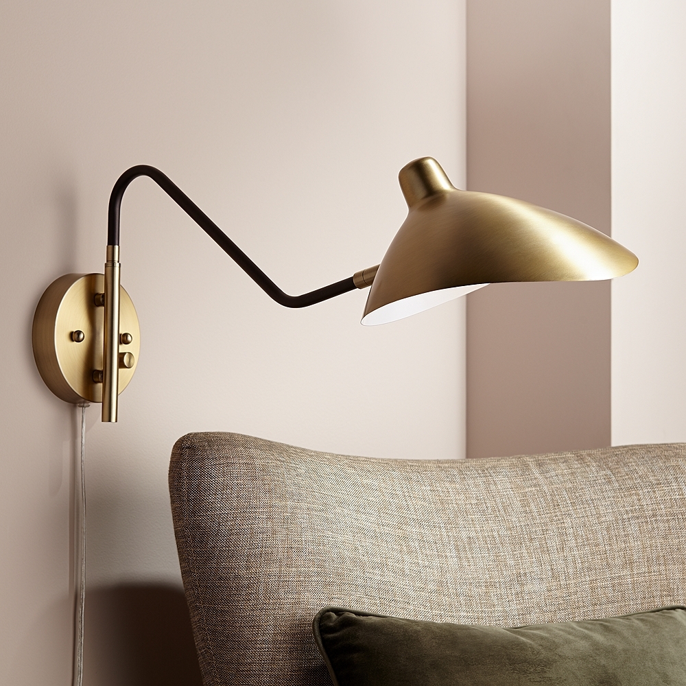 Colborne Brass and Bronze Plug-In Swing Arm Wall Lamp - Style # 76H61 - Image 0