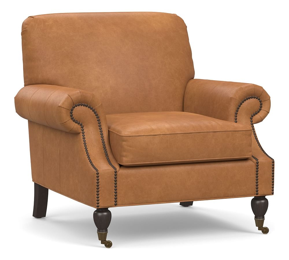 Brooklyn Leather Armchair, Polyester Wrapped Cushions, Churchfield Camel - Image 0