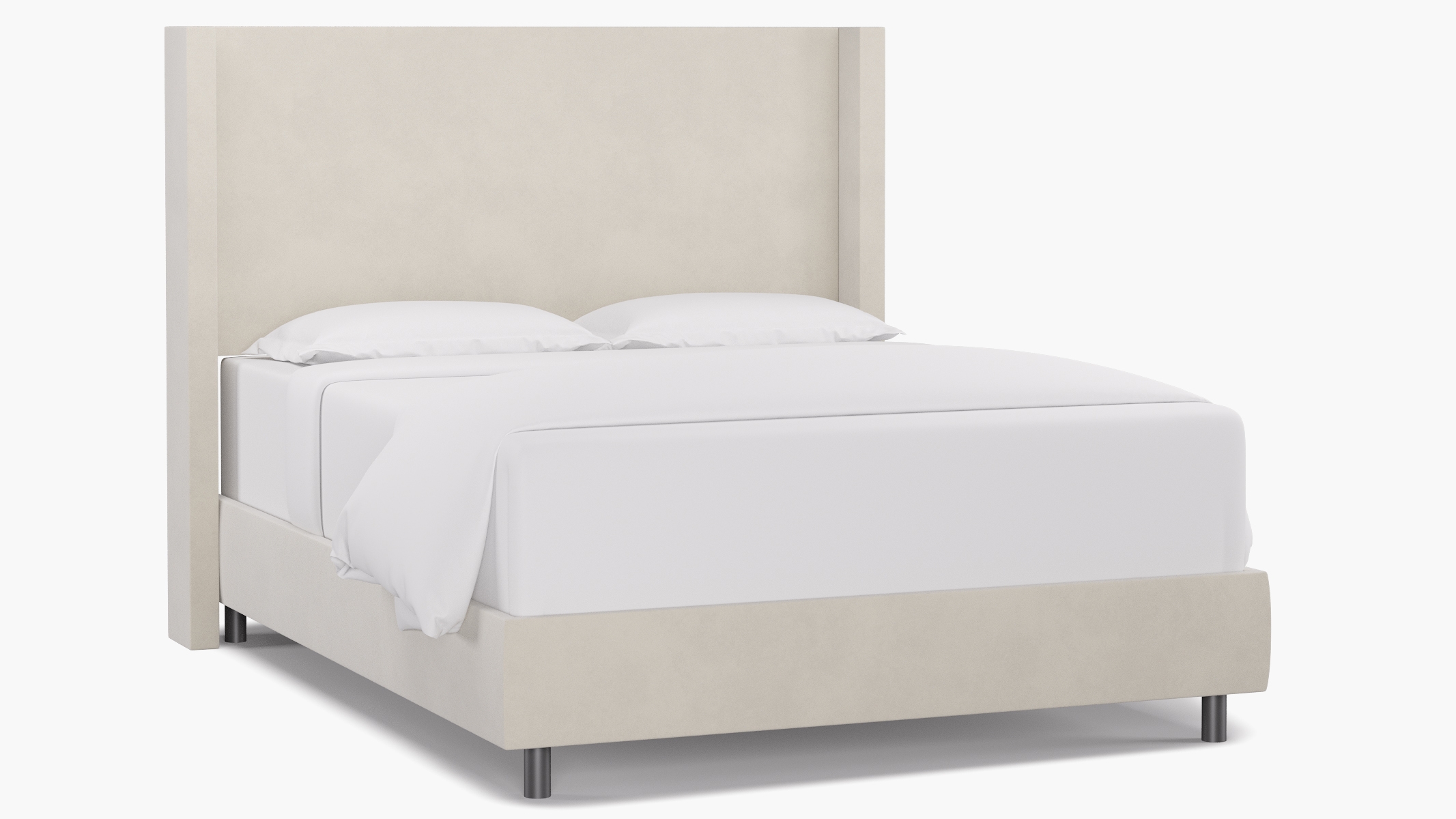 Modern Wingback Bed, White Classic Velvet, Queen - Image 0
