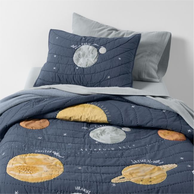 Outer Space Navy Blue Organic Cotton Kids Full/Queen Quilt - Image 0