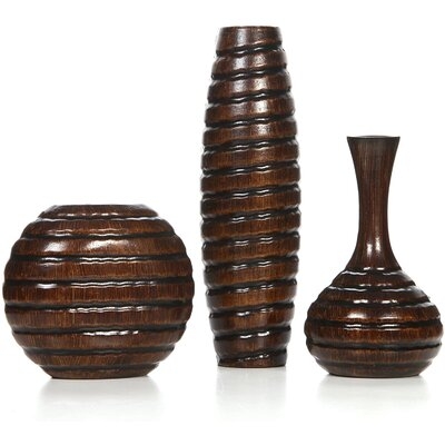 3 Piece Burrier Brown Wood Table Vase Set - Image 0