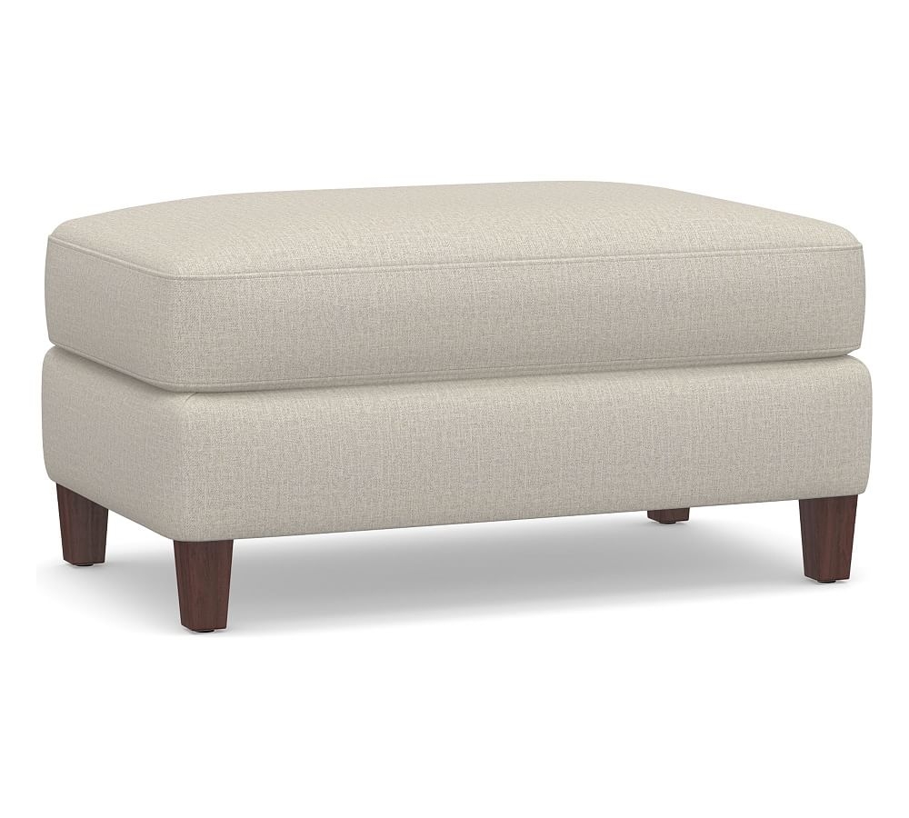 SoMa Ember Upholstered Ottoman, Polyester Wrapped Cushions, Performance Heathered Tweed Pebble - Image 0