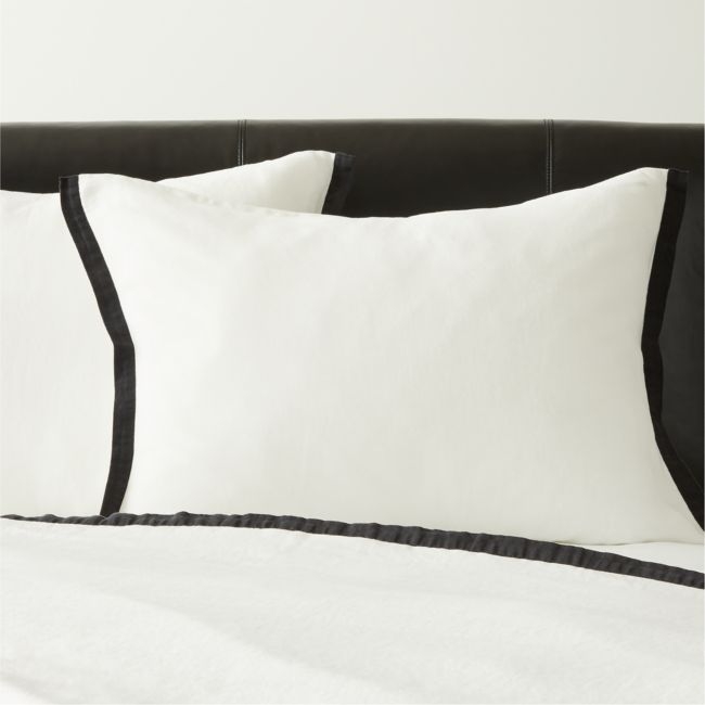 Border EUROPEAN FLAX-Certified Linen White and Black Standard Pillow Shams Set of 2 - Image 0