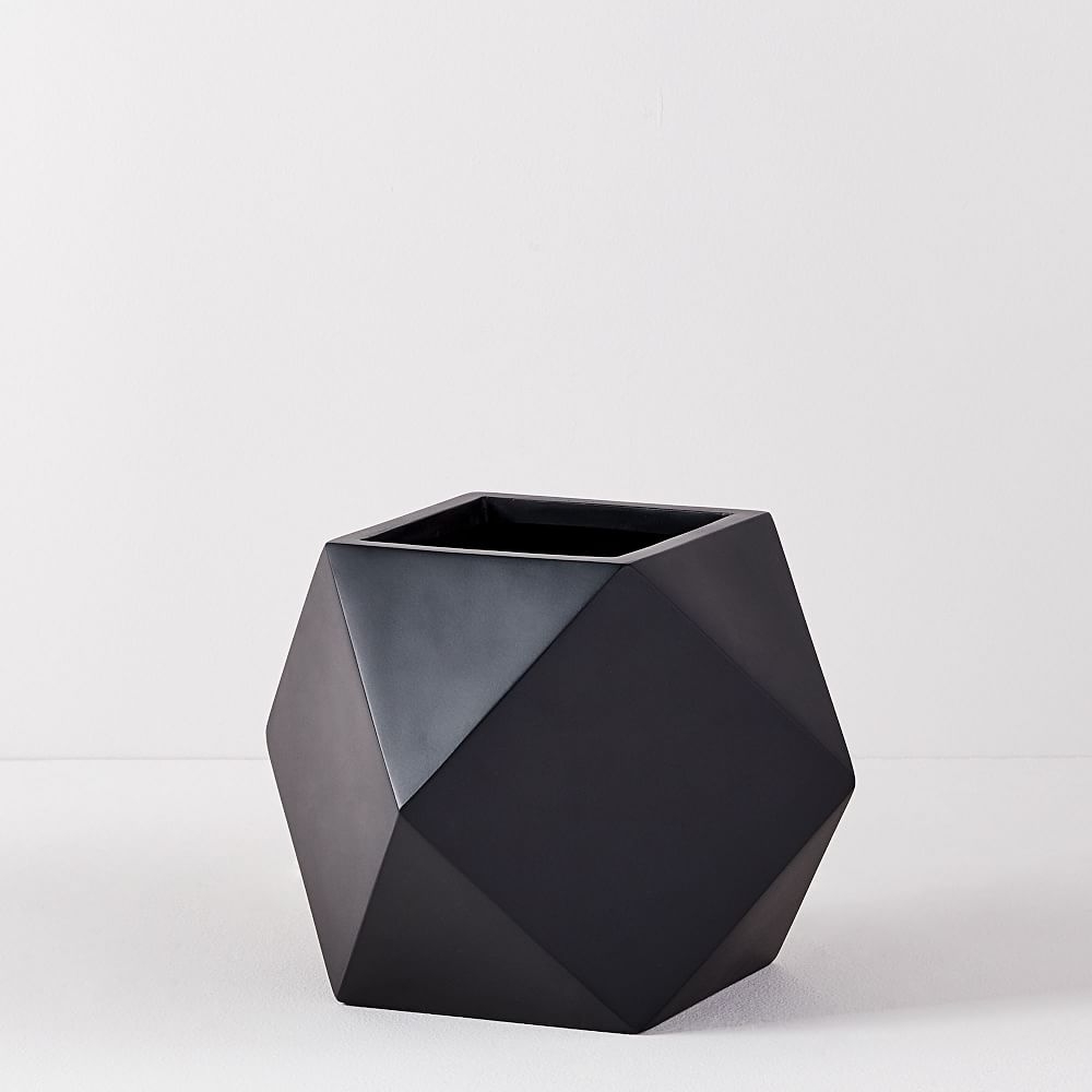 Faceted Modern Fiberstone Indoor/Outdoor Planter, Small, 12.5"W x 11"D x 10.5"H, Black - Image 0