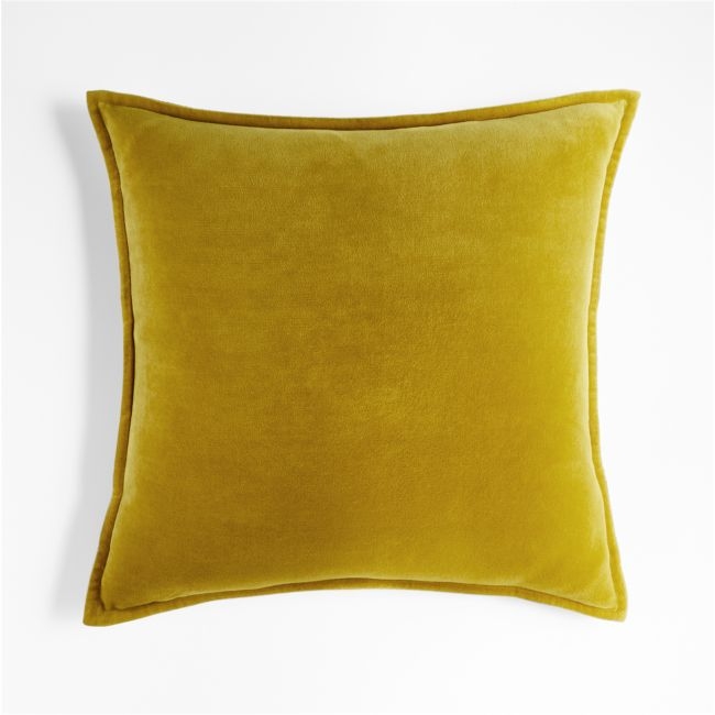 Ochre 20" Washed Cotton Velvet Pillow Cover with Feather-Down Insert - Image 0