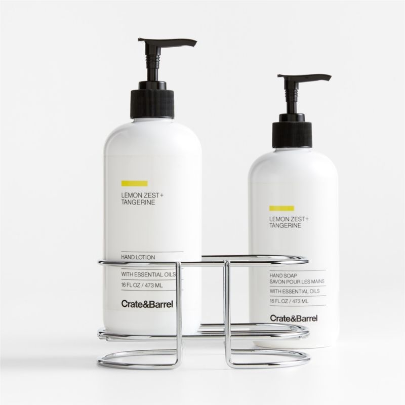 Lemon + Tangerine Hand Soap and Lotion Set with Stainless Steel Caddy - Image 1