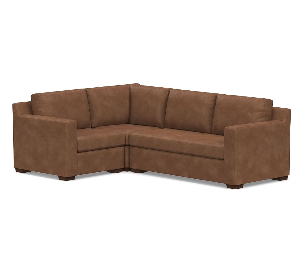 Shasta Square Arm Leather Right Arm 3-Piece Corner Sectional, Polyester Wrapped Cushions, Statesville Toffee - Image 0