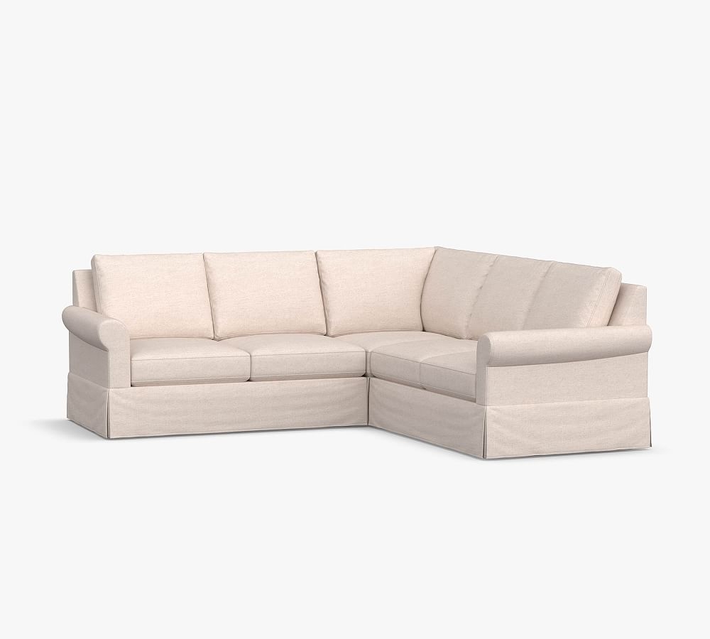 Sanford Roll Arm Slipcovered 3-Piece L-Shaped Corner Sectional, Polyester Wrapped Cushions, Park Weave Ivory - Image 1