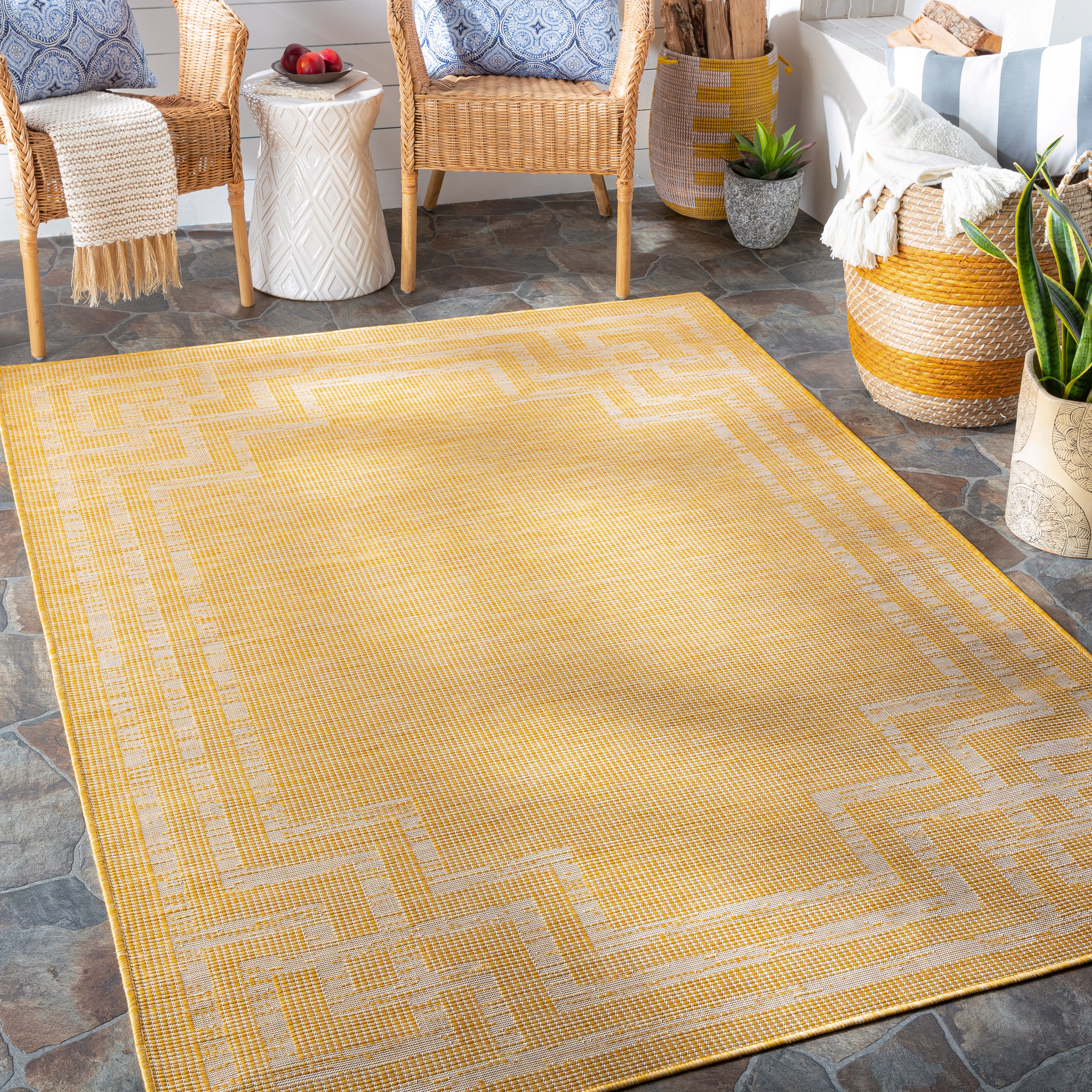 Pasadena Beige Outdoor 2'6" x 4' Machine Woven Rug - Image 1