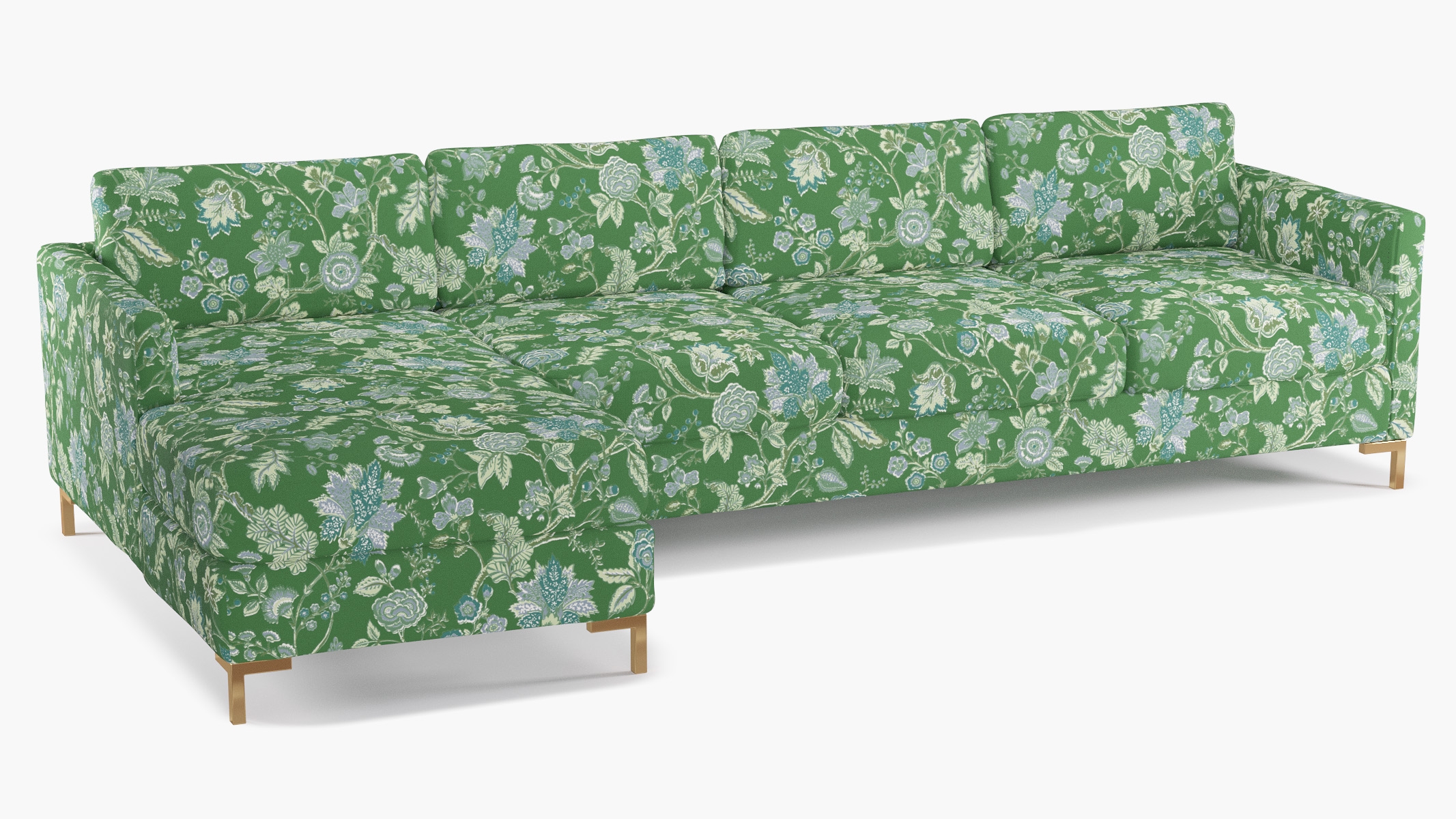 Modern Sectional, Left Facing, Green La Vendee, Brass L Leg - Image 1
