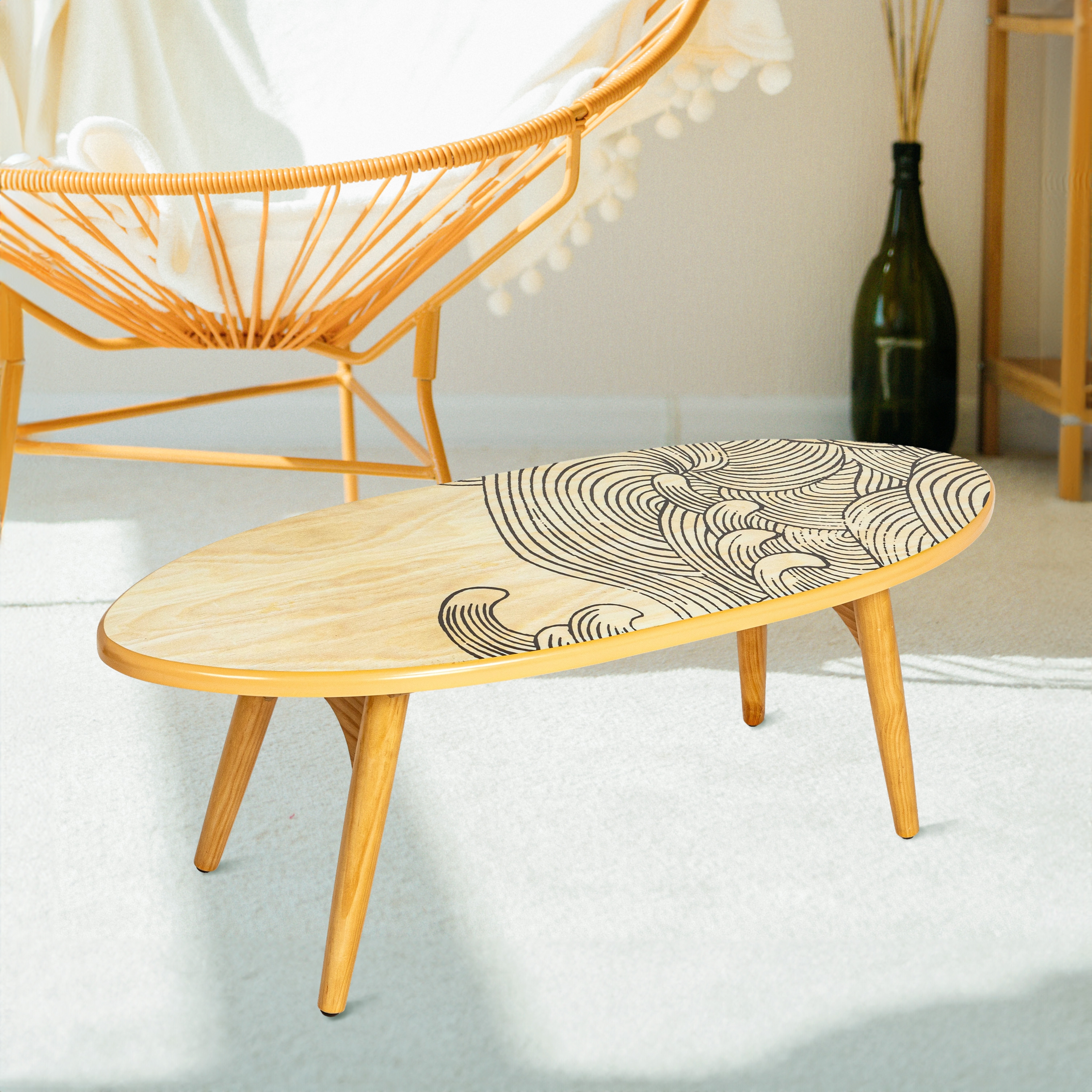 Sea Waves Surfboard Oval Coffee Table, Multicolor - Image 0